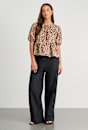 Leopard Linen Tie Blouse