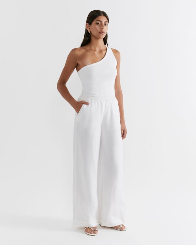 ★LARTIGENT★ L17 DOT ONESHOULDER TOPWHITE White Polka Dot One Shoulder Top Sleeveless Mesh | Ally Fashion
