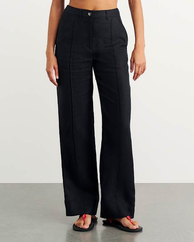 【Anyone more】Kaya Black Pintuck Wide Pants Davon Cropped Wide-Leg Pants with Front Slits
