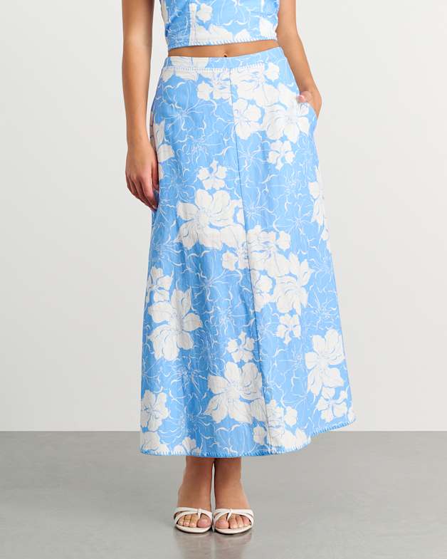 Fiore Linen Maxi Skirt in Sky Blue | JAG