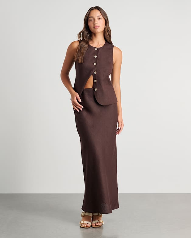 Tia Bias Linen Skirt
