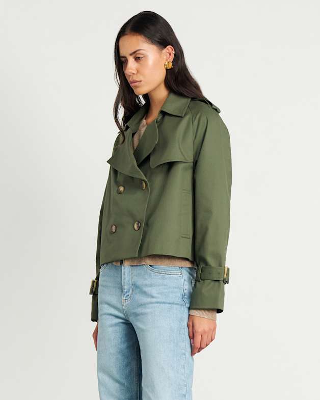 ジャケット・アウター carol shoppe GRANPA WOOL COAT IN KHAKI Button Detail Wool Look Short Coat | boohoo