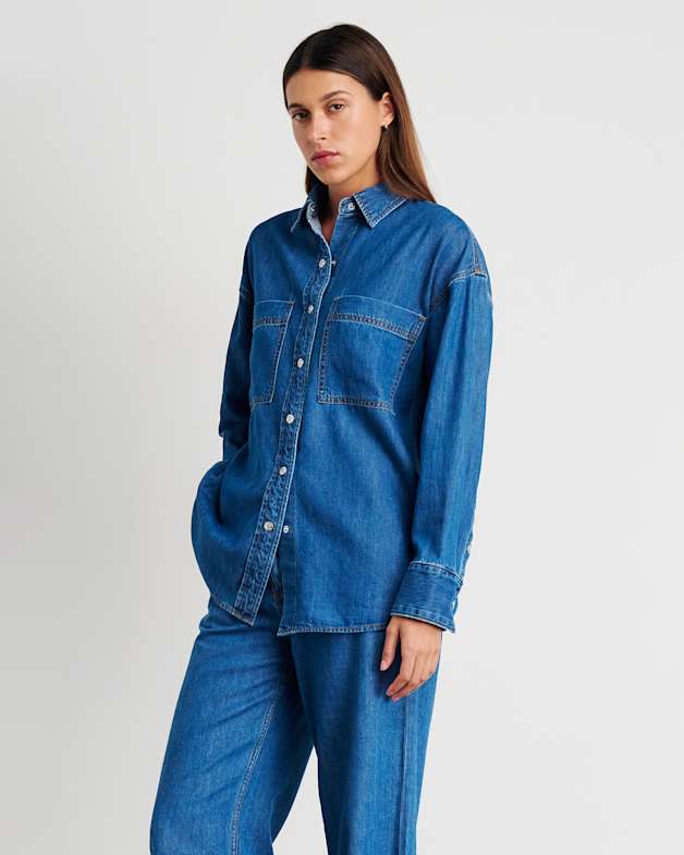 Loe Denim Long Sleeve Shirt in Blue Vintage | JAG