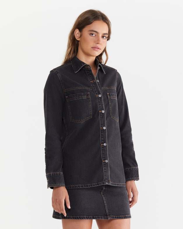 Black denim store long sleeve shirt