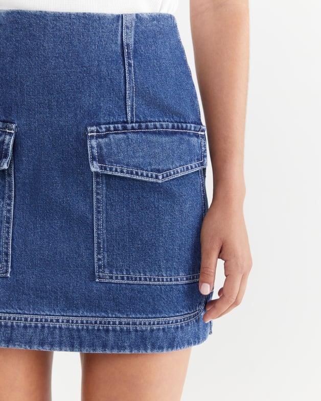Utility zip store up denim skirt