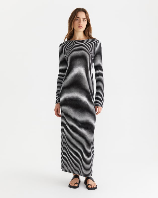 Grey and white sales striped linen dress