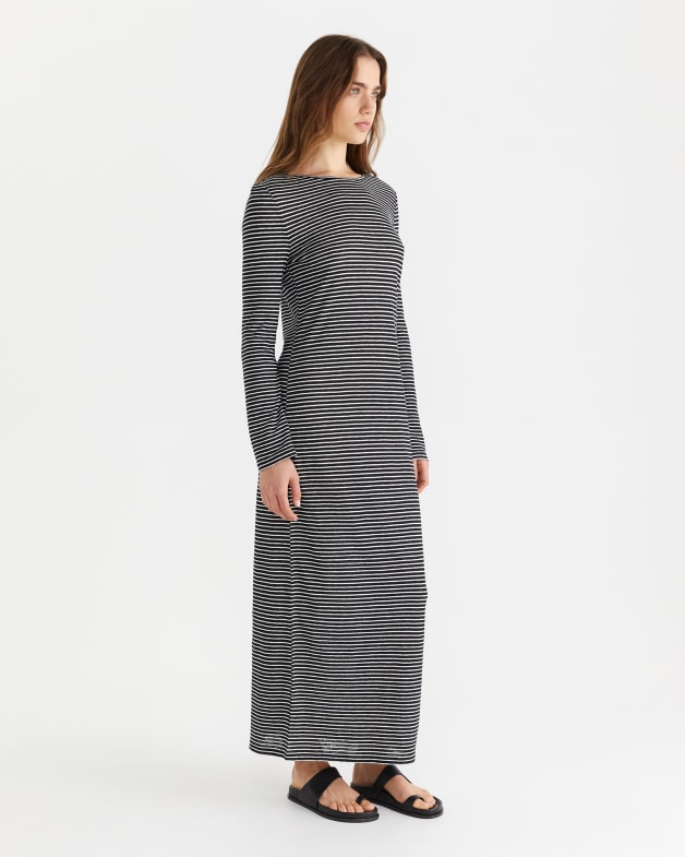 Stripe Linen Dress in Blackwhite JAG