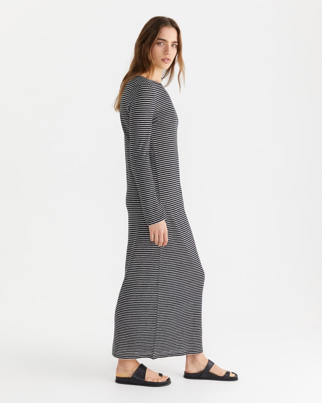 Grey and white best sale striped linen dress