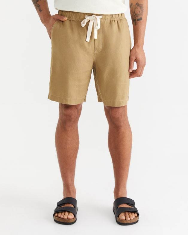 Noah Linen Drawcord Short in Antique JAG