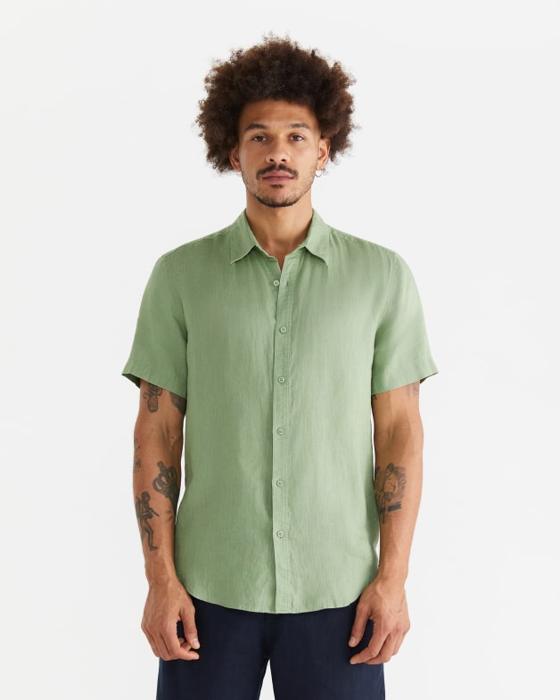 Green button up shirt short top sleeve