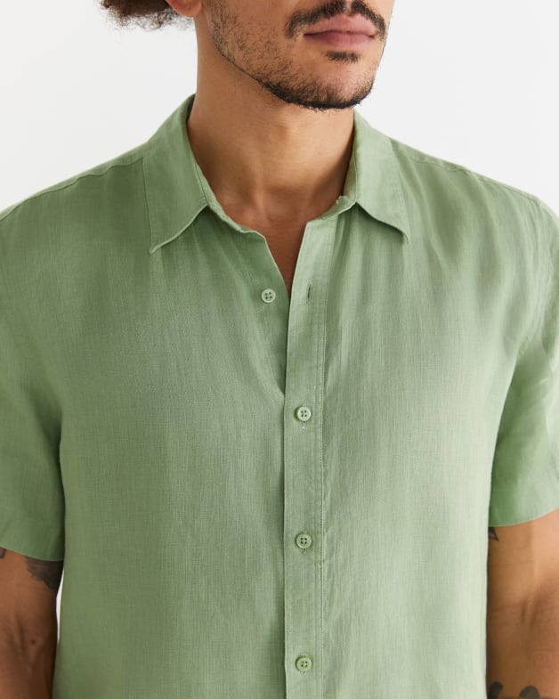 Green short sale sleeve button up