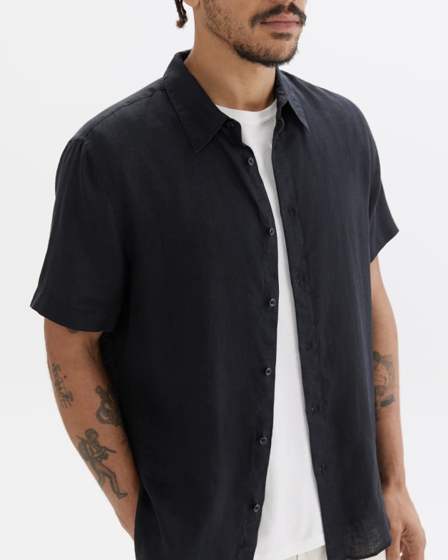 Palmer Short Sleeve Linen Shirt in Washed Black JAG