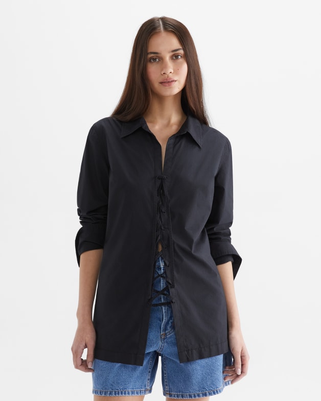 black lace up shirt