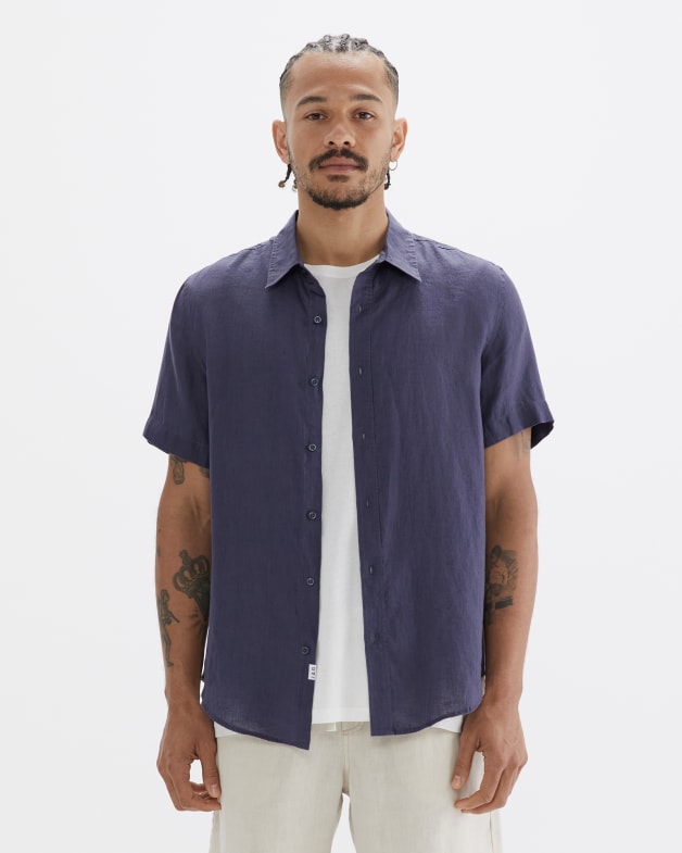 Short Sleeve Linen Shirt Denim, Mens Linen Shirts