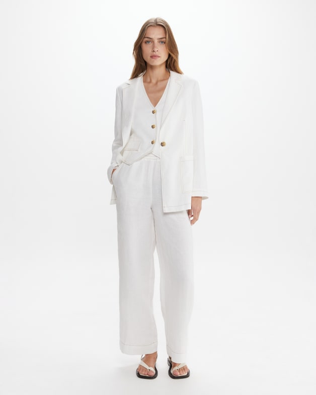 Sabine Linen Blazer in White JAG