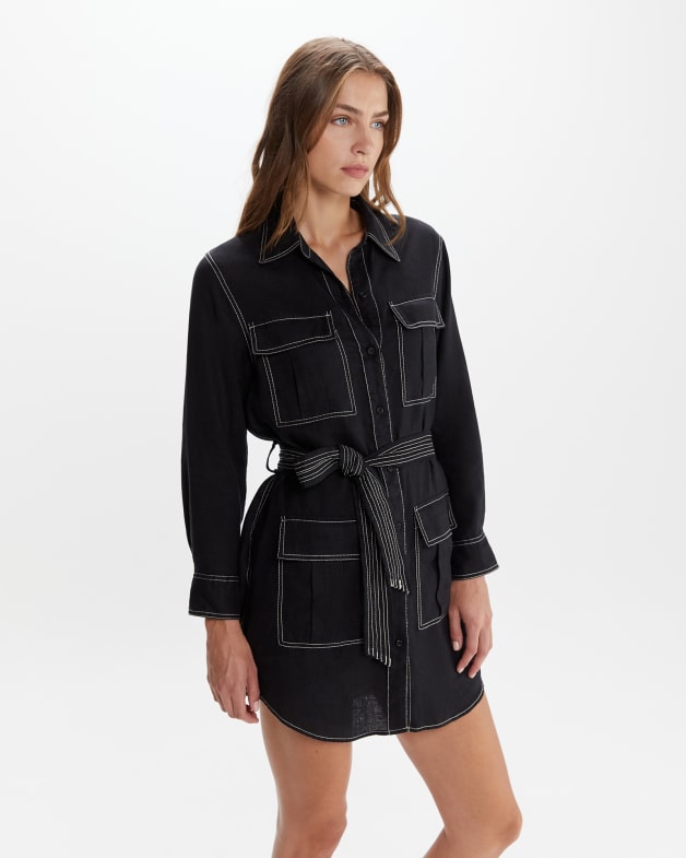 Black denim store utility shirt dress