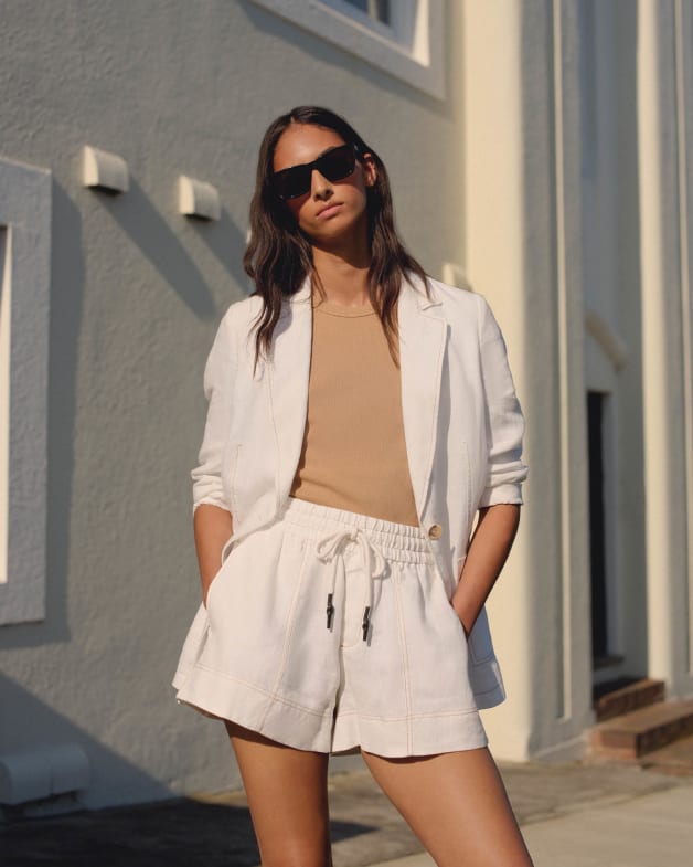 White linen overall shorts sales