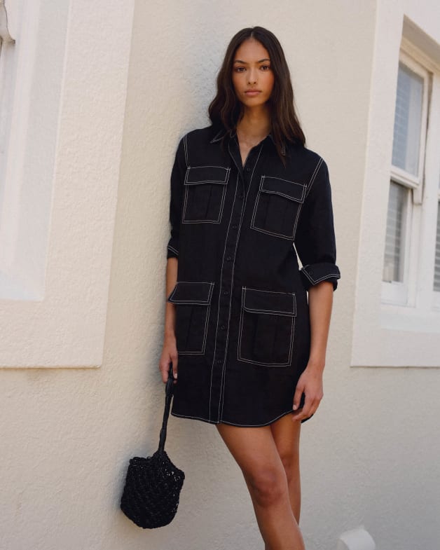 Black denim utility sales dress
