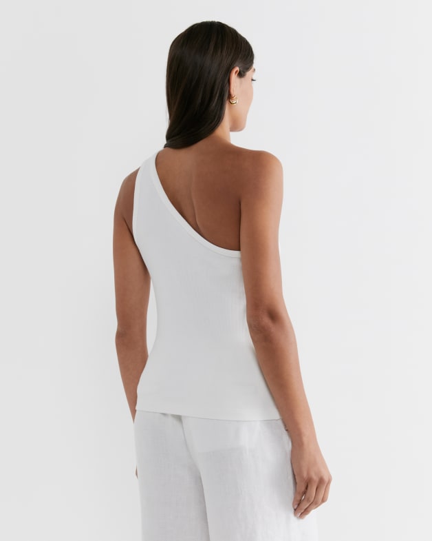 White ribbed one shoulder top cheap