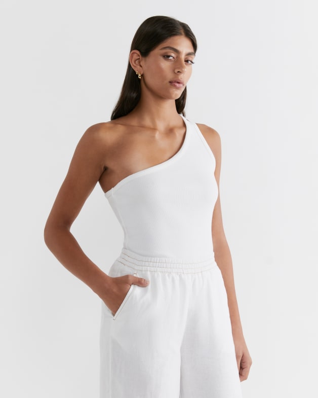 Ribbed one shoulder top best sale