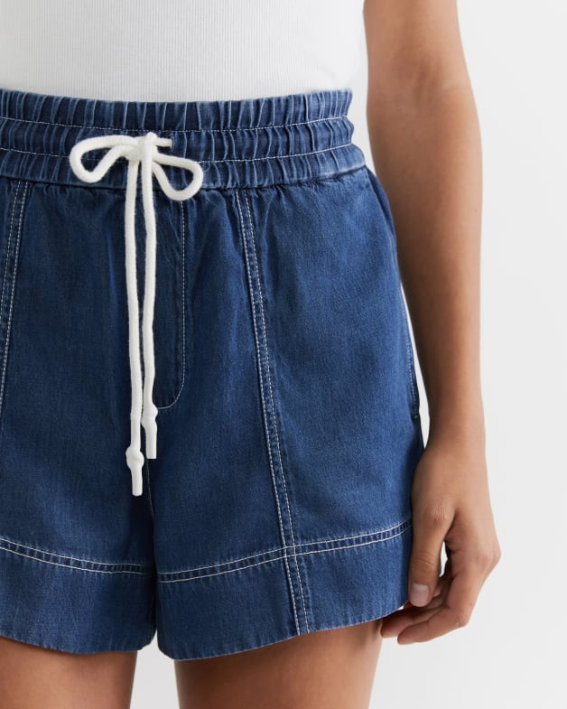 Pull on denim shorts store