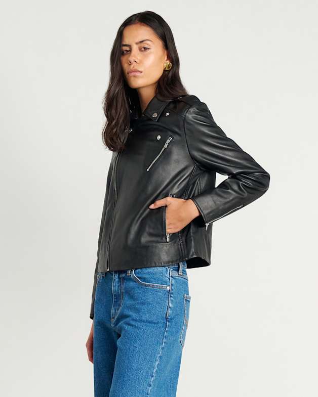 Leather biker jacket australia top
