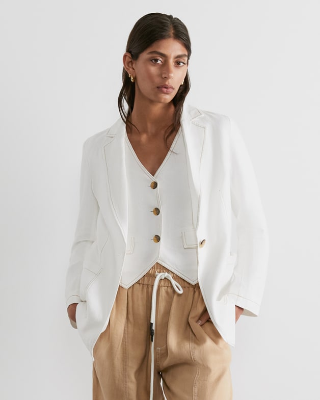 Sabine Linen Blazer in White JAG