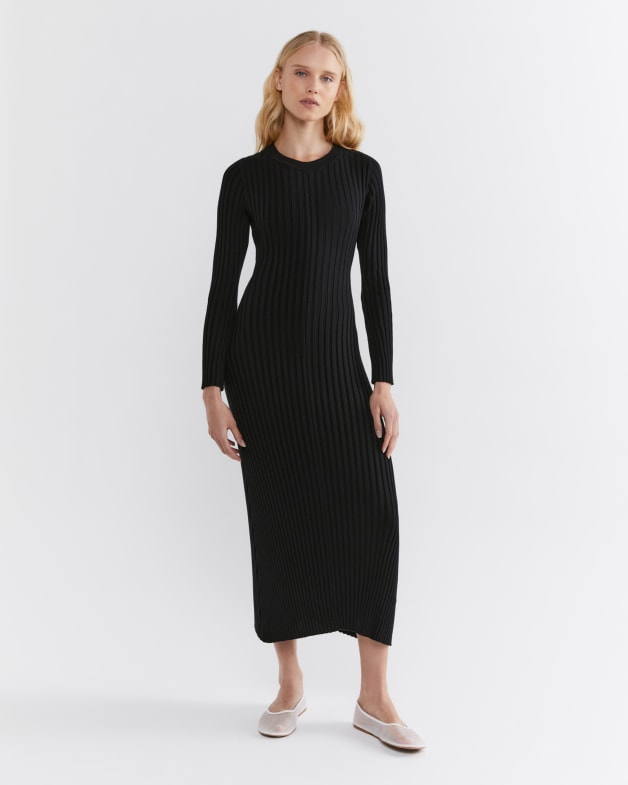 Knit black dress long sleeve 2025