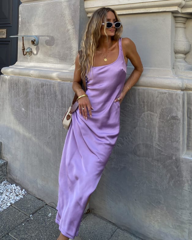 Lavender satin slip dress shop