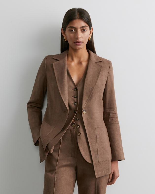 Kayla Linen Blazer in Chocolate JAG