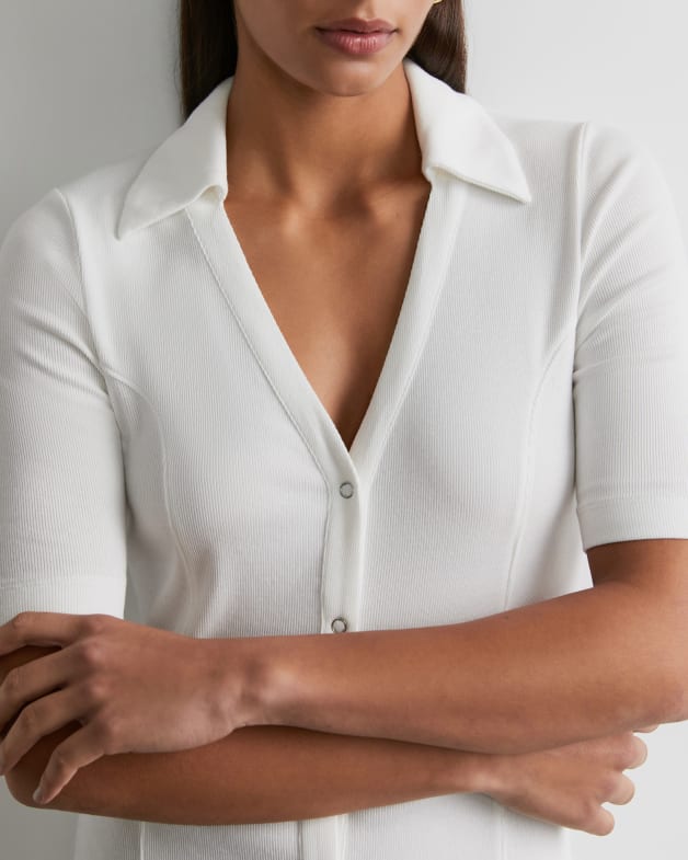 White v neck dress shirt on sale