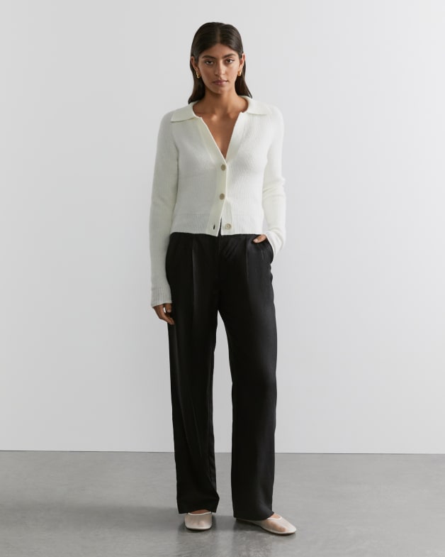 Allie Fuzzy Knit Collar Cardi in White JAG