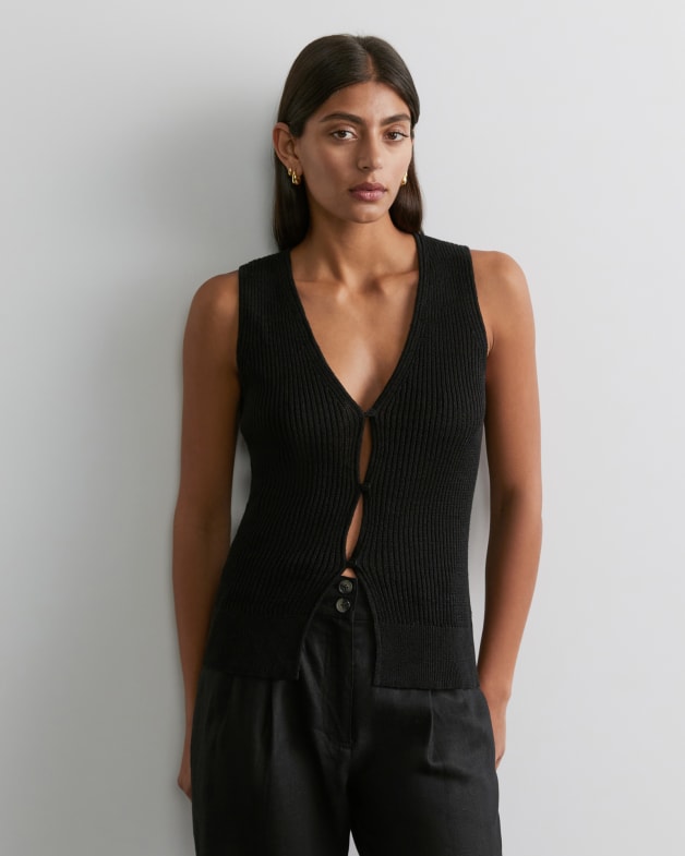 eaphi U NECK LEAF PATTERN KNIT VEST Eaphi U NECK LEAF PATTERN KNIT