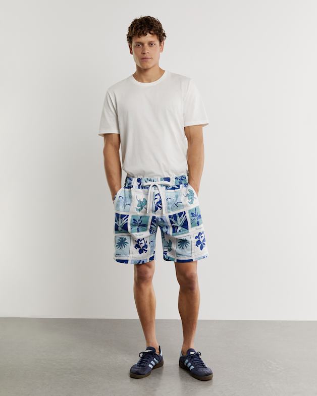 Noah Linen Postcard Short in Blue Multi JAG