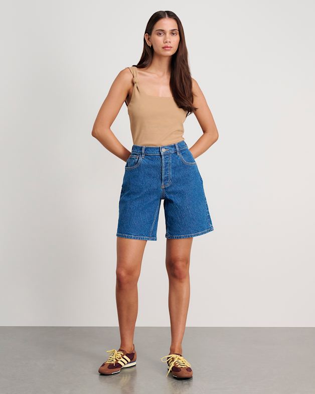Mikaela Mid Rise Denim Shorts in Blue Wash JAG