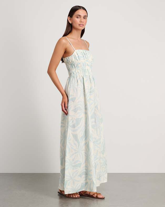 Shirred maxi dress with straps deals