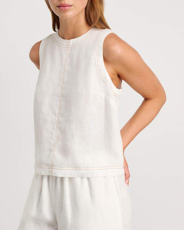 Ann Linen Open Back Top in White JAG