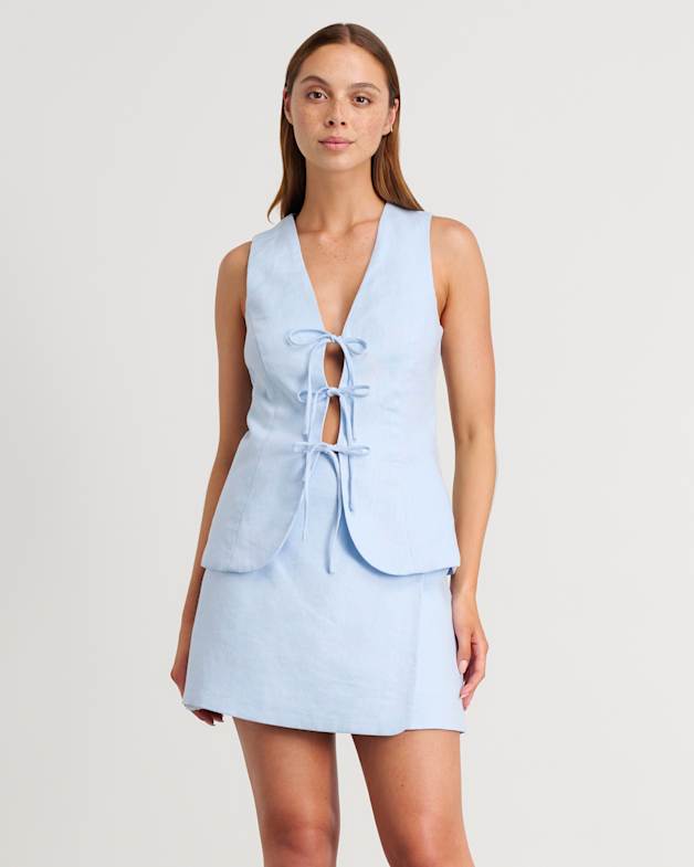 Stella Linen Wrap Mini Skirt in Ice Blue JAG