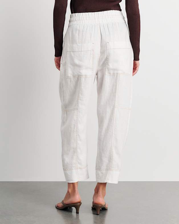 Sabine Linen Pull On Pant in White JAG