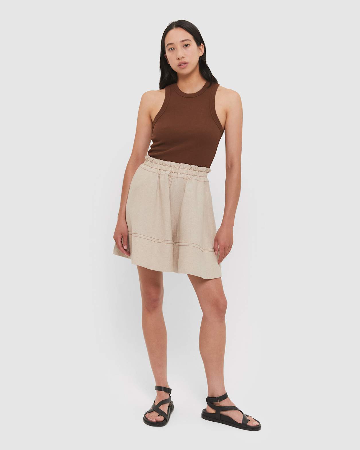 Linen Paperbag Skirt in STRING