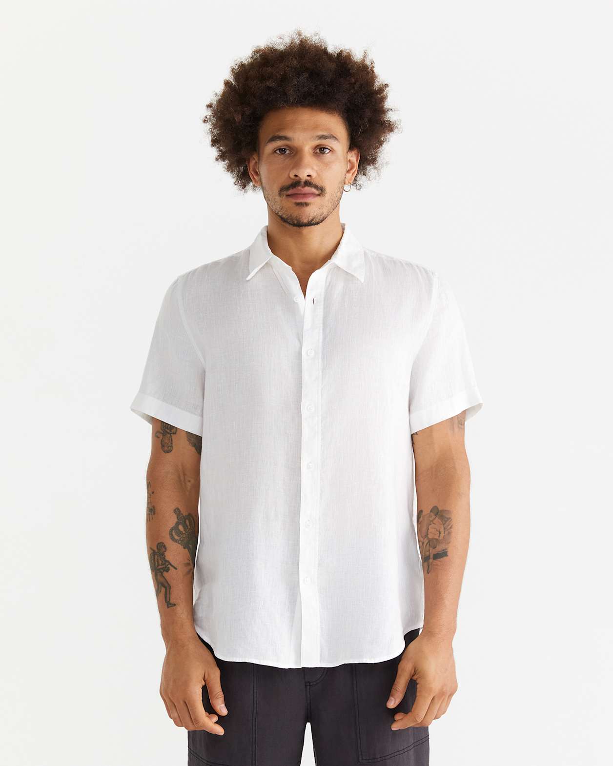 Short Sleeve Linen Shirt in WHITE