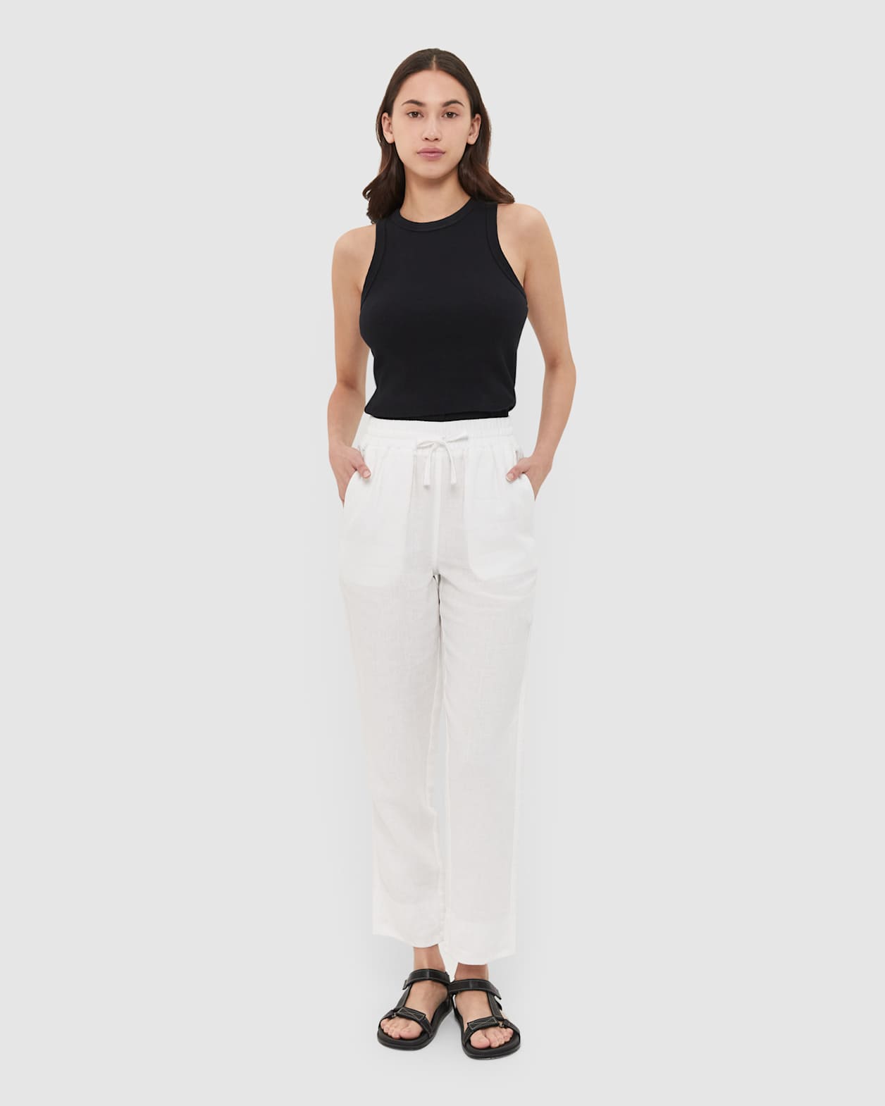 Linen Pull On Pant in WHITE