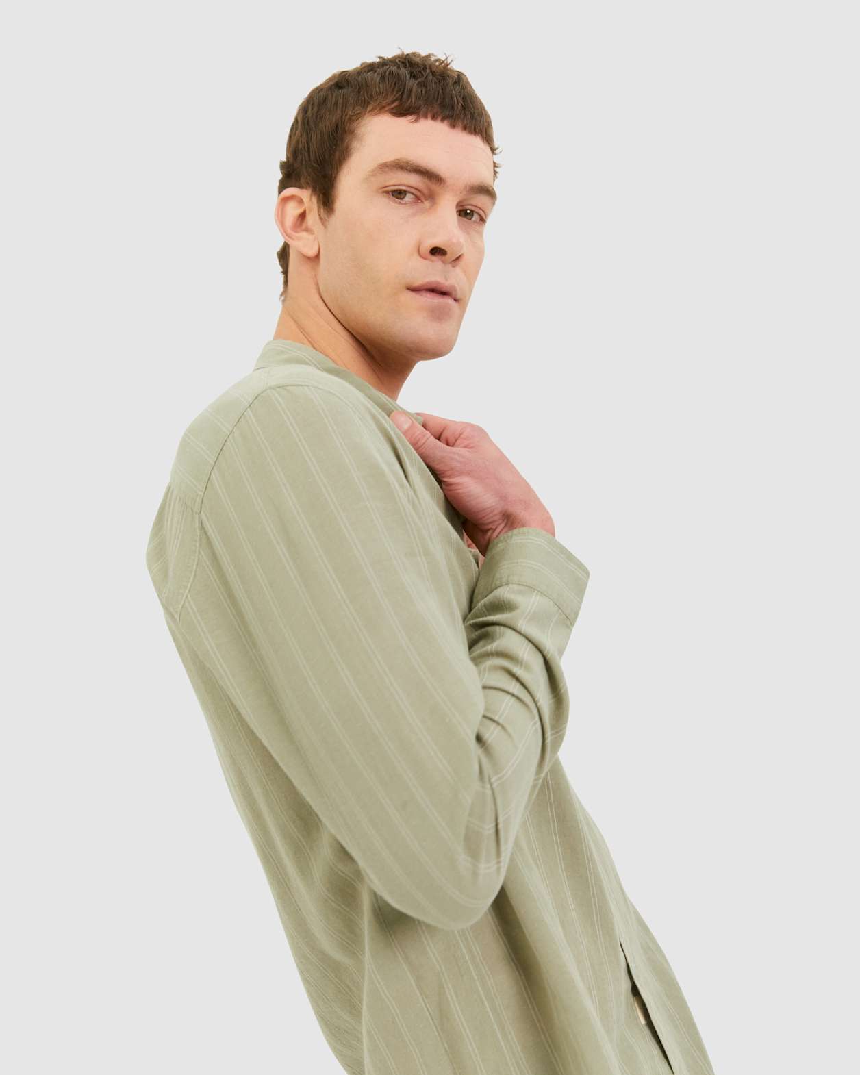 Stripe Lyocell Linen Shirt in MINT/IVORY