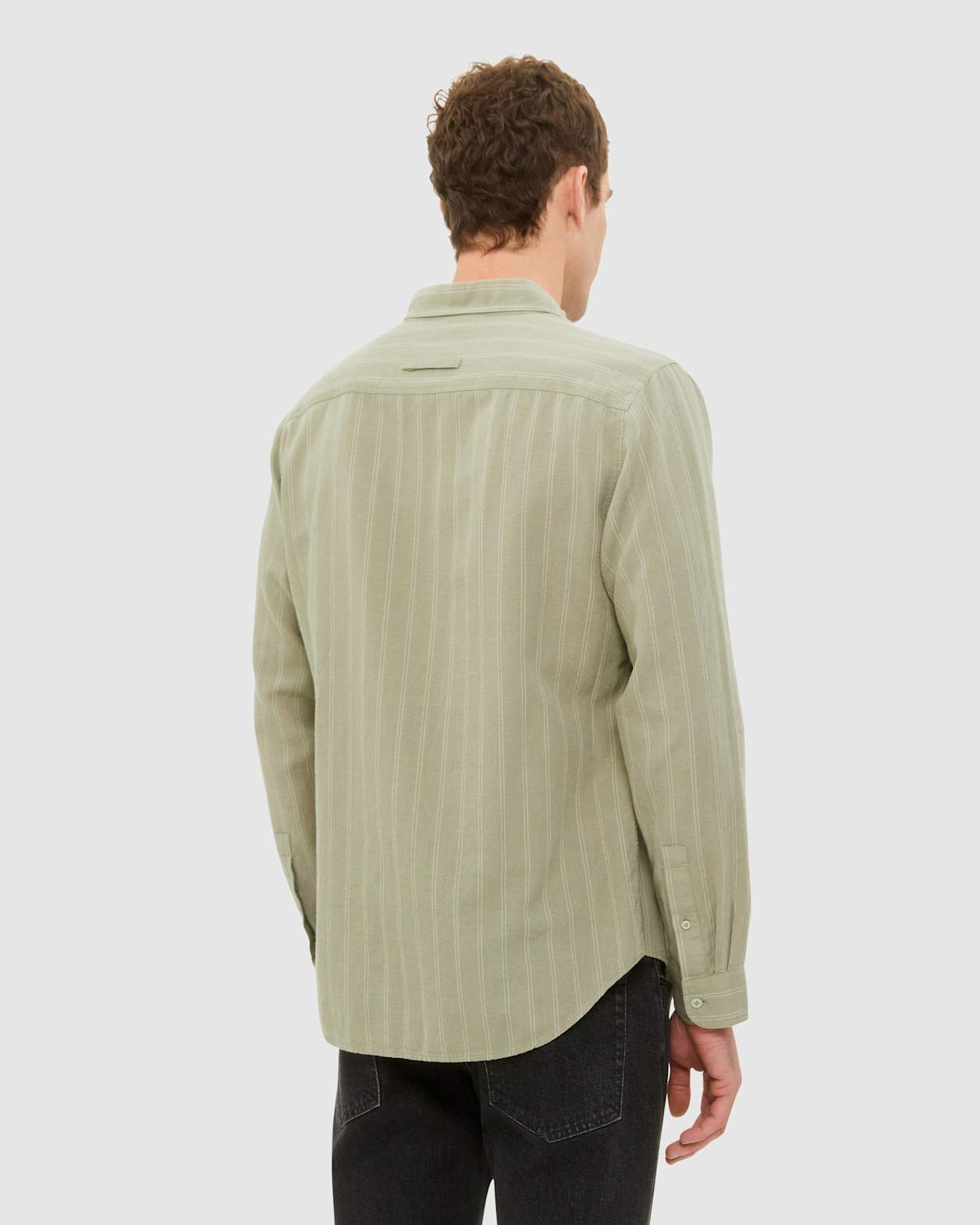 Stripe Lyocell Linen Shirt in MINT/IVORY