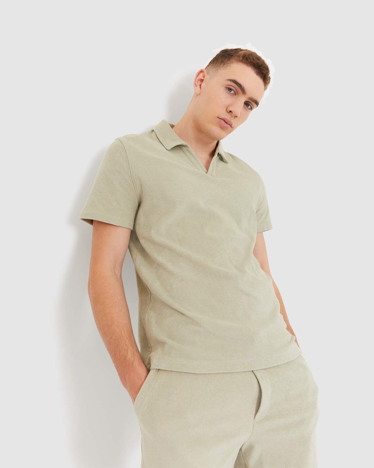 Short Sleeve Terry Polo in PISTACHIO