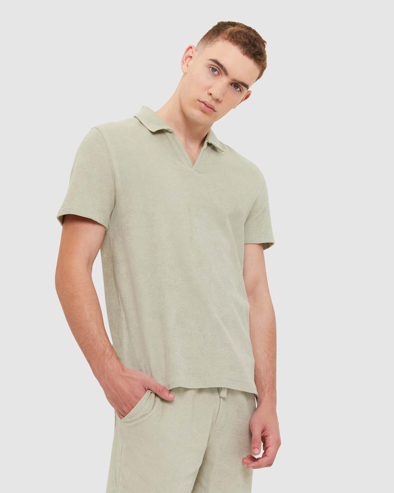 Short Sleeve Terry Polo in PISTACHIO