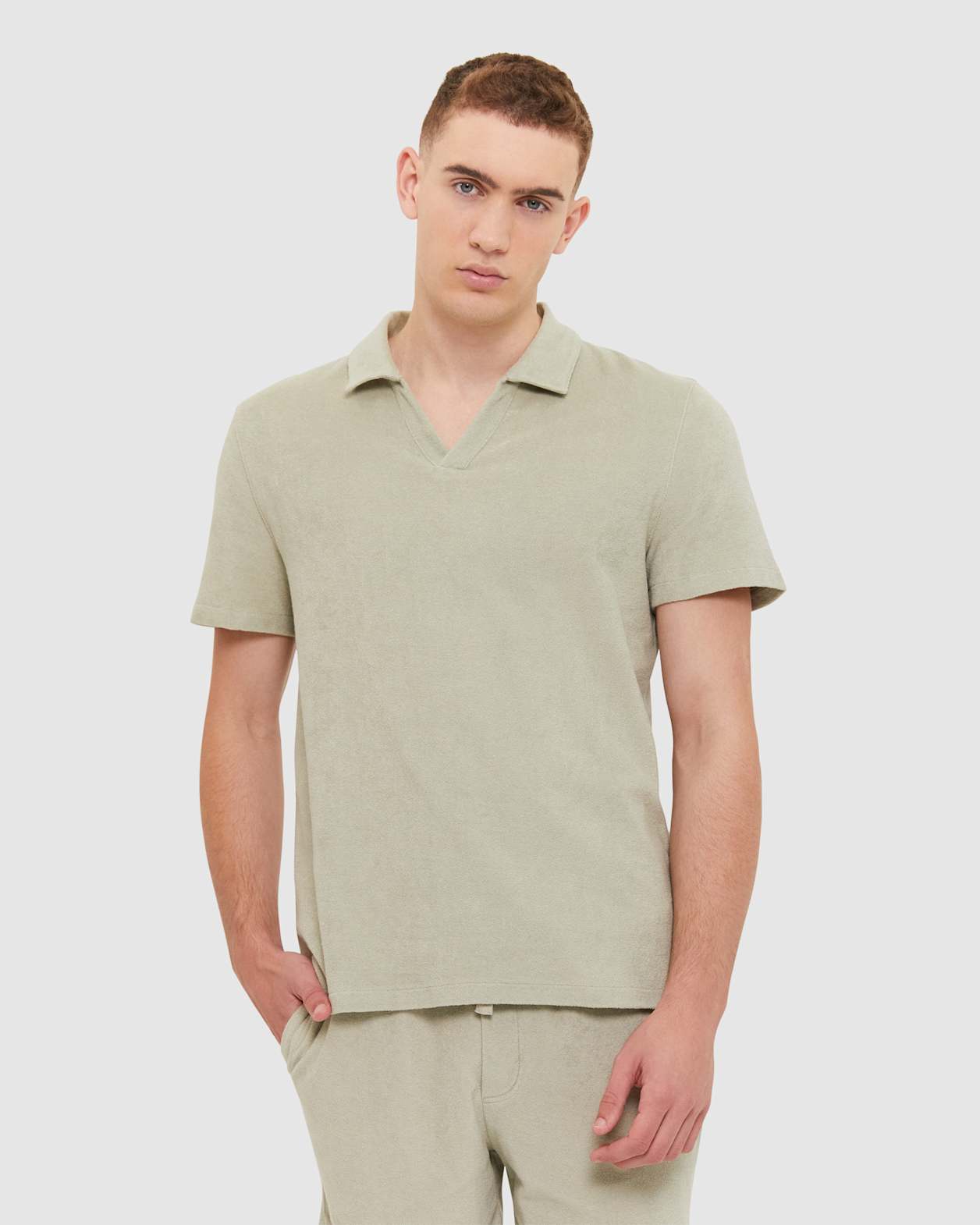 Short Sleeve Terry Polo in PISTACHIO
