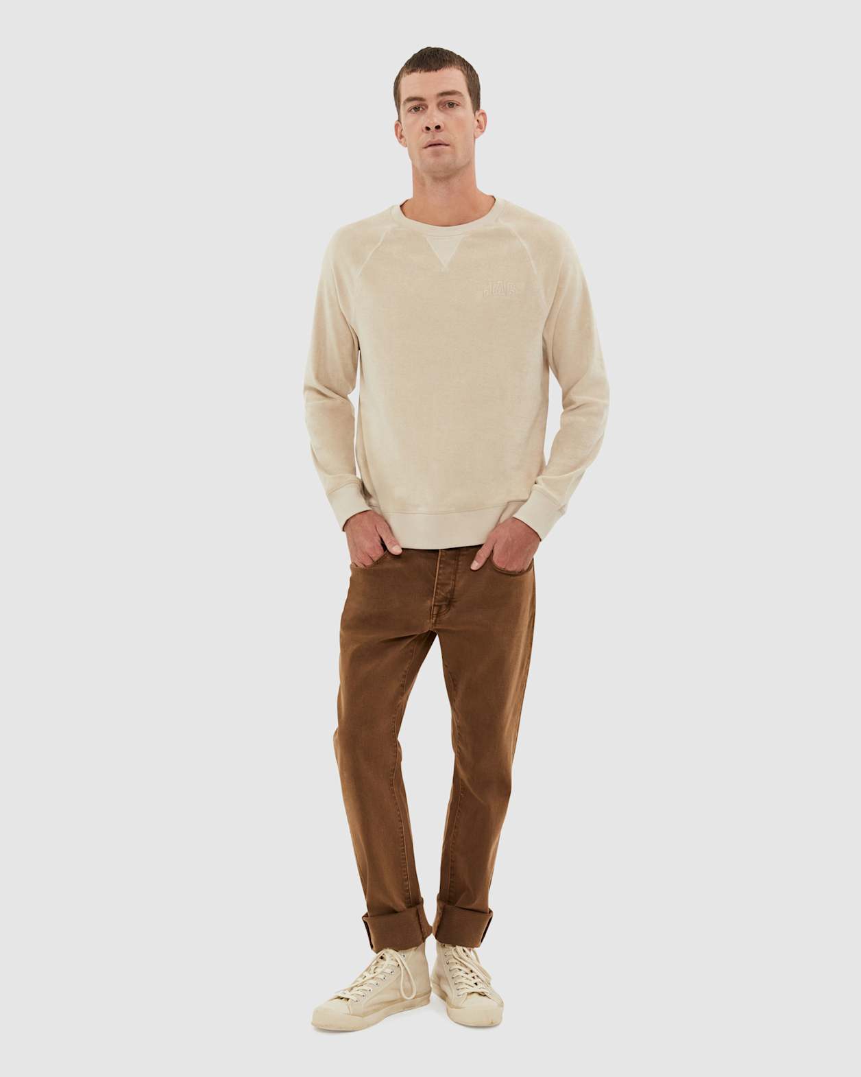 Jag Logo Terry Crewneck in STONE