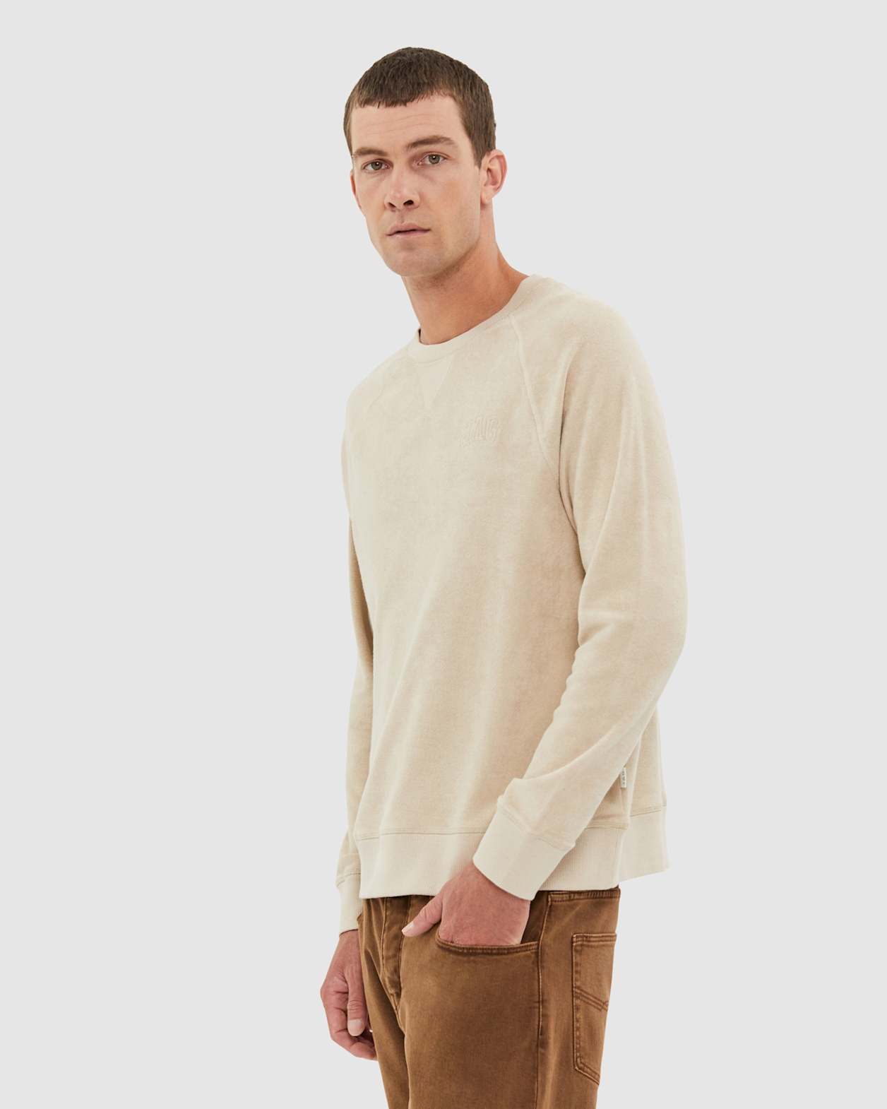 Jag Logo Terry Crewneck in STONE