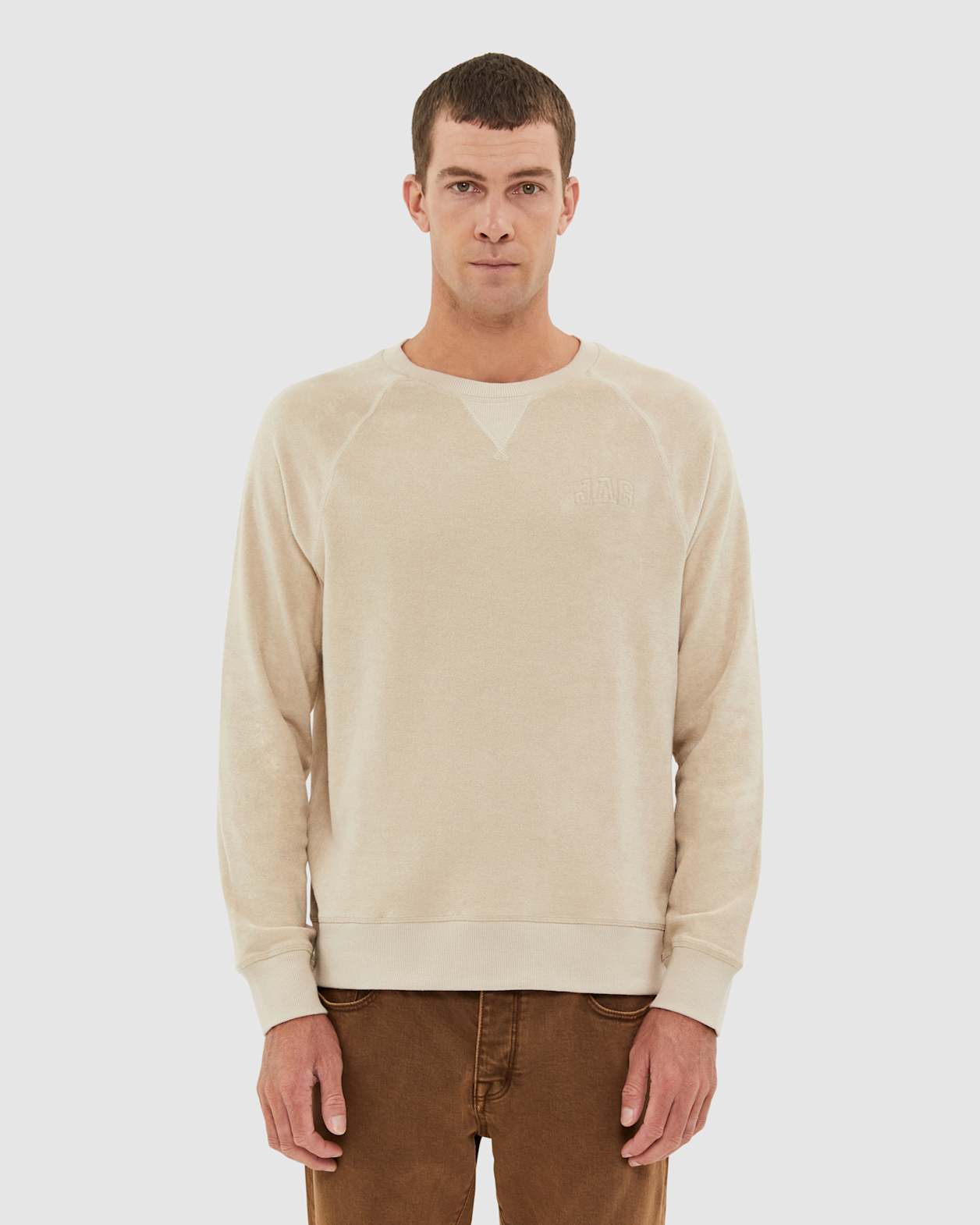 Jag Logo Terry Crewneck in STONE